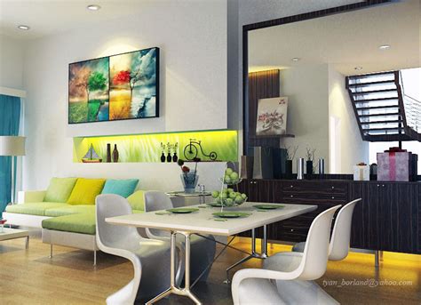 Bright Color Lime Green White Living Dining Room Ideas Interior