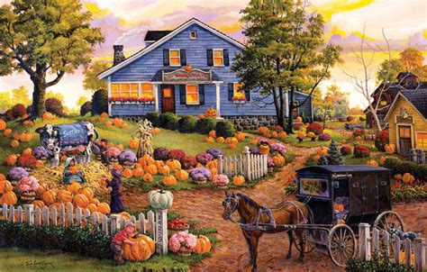 Farmhouse Christmas Wallpaper ~ Harvest Farm Autumn Antonishak Pumpkin