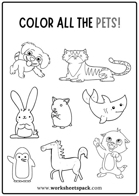 Color All The Pets Worksheet Free Pet Animals Coloring Book Pdf