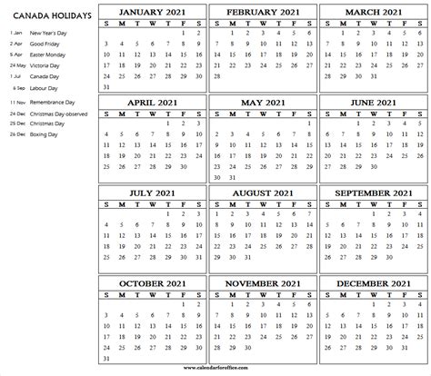 Monthly, yearly, 12 months january to december. Calendar 2021 with Holidays Canada - 2021 Calendar ...