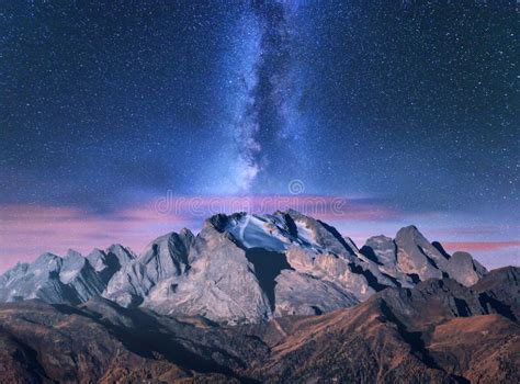 Milky Way Over Mountains At Starry Night In Autumn Stock Image Image