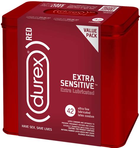 Condoms Natural Lubricated Latex Extra Sensitive Ultra Fine Durex Red 42 Count Pack Of 1