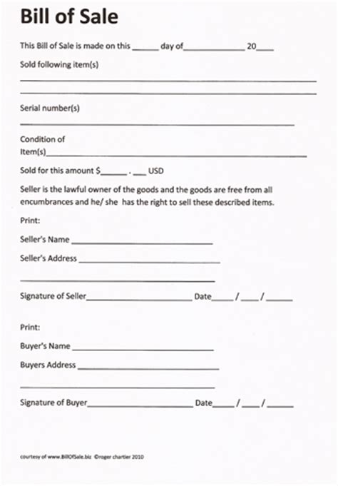 Free Printable Camper Bill Of Sale Form Free Form Generic