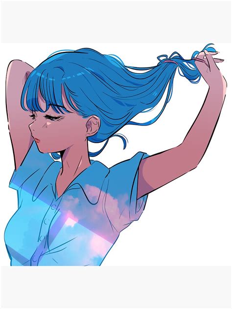 Cute Anime Girl Blue Hair Sticker By Chantal15 Redbubble