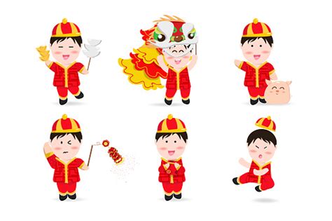 Chinese Boy People Cute Characters Cartoon Mascot Chinese