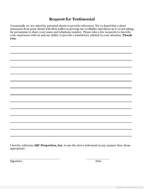 Free Printable Testimonial Letter Form Pdf And Word