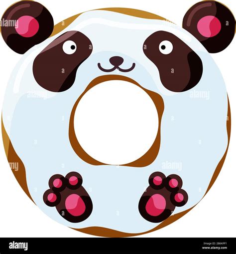 Cute Panda Donut Isolated On White Vector Illustration Cute Cartoon