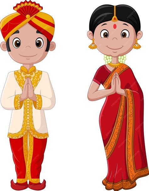 Premium Vector Cartoon Indian Couple Wearing Traditional Costume
