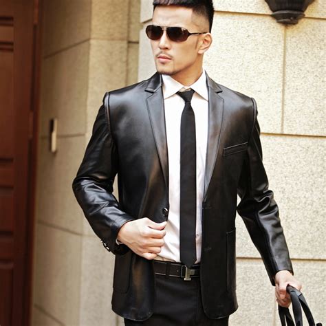 2015 Genuine Sheepskin Real Sheep Leather Coats Mens Bussiness Suit