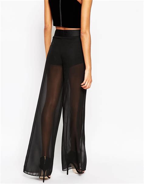Asos Sexy Sheer Wide Leg Trousers In Black Lyst