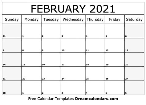 Download and print february calendars for 2021, 2022, 2023. February 2021 calendar | free blank printable templates
