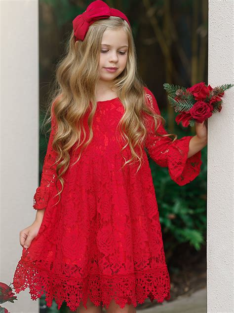 Little Girls Dresses Long Sleeve Floral Lace Dress Mia Belle Girls