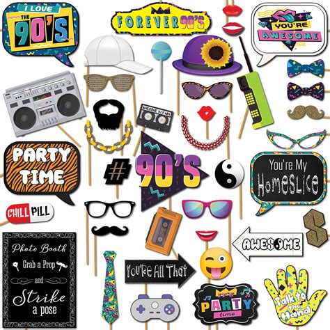 90s Photo Booth Props 41 Pc 90 S Selfie Prop Kit With 8 X 10 Inch Sign 60 Adhesive Pads 45