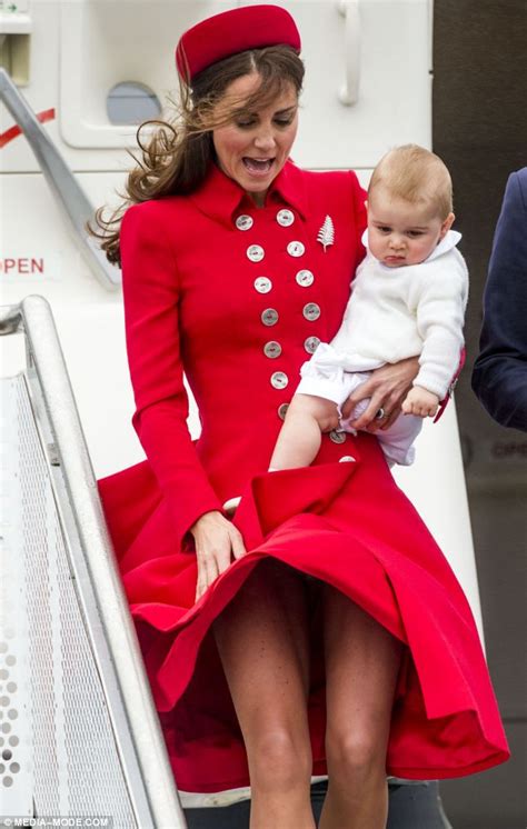 Duchess Of Cambridge Flashes Thigh As Skirt Blows Up On Arrival In New