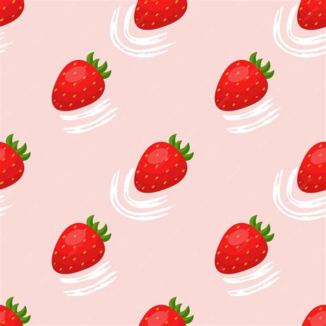 Premium Vector Seamless Pattern With Strawberries On A Pink Background Brush Stroke Elements