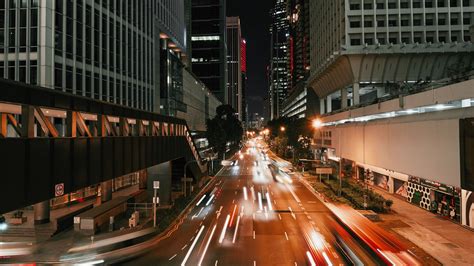 Download Wallpaper 3840x2160 Night City Long Exposure Street