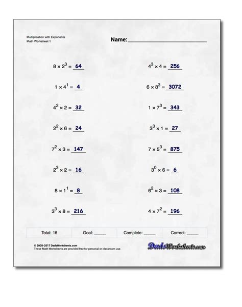 Exponents And Repeated Multiplication Worksheets Math Worksheets And