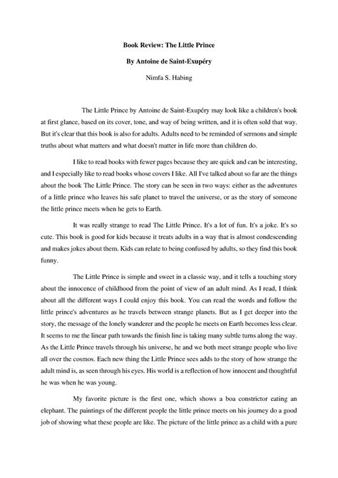 Book Review The Little Prince Book Review The Little Prince By