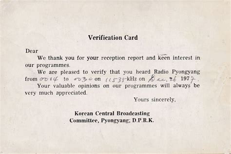 Radio Pyongyang Bills Qsl Gallery