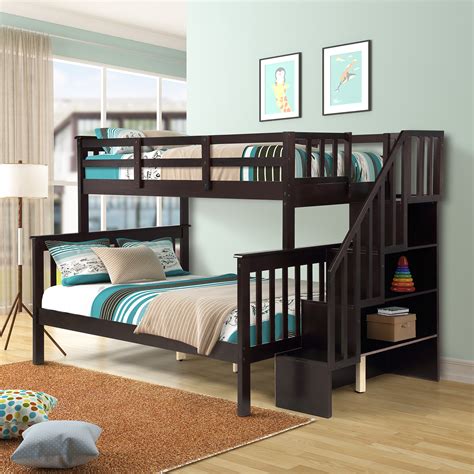 Make the desk a bedside table, the drawers smaller, and. Twin-Over-Full Stairway Bunk Bed for Kids, Space Saving ...