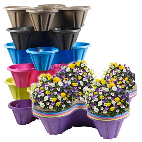 Stackable Plastic 4 Plants Flower Pots Pot Holder Strawberry Herb