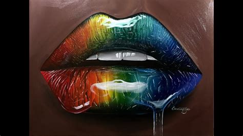 Rainbow Realistic Glossy Lips Painting Youtube