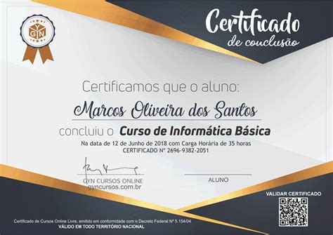 Certificado De Curso Online Para Imprimir Gyn Cursos Online