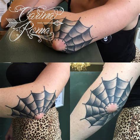 Spider Web On The Elbow Tattoo By Carina Roma Elbow Tattoos Leg