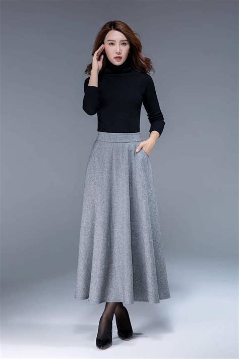 Wool Skirt Gray Skirt High Waisted Skirt Classic Skirt Elegant Skirt Long Wool Skirt Classic