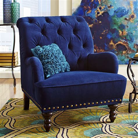 With its impressive height and its stately presence, this one feels like a plush velvety throne. Chas Navy Blue Velvet Armchair in 2019 | Blue accent ...