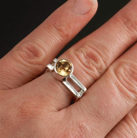 Yellow Citrine On Double Square Sterling Ring Engagement Etsy
