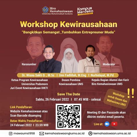 Pendaftaran Workshop Kewirausahaan Mahasiswa Ums 2022 Biro Kemahasiswaan