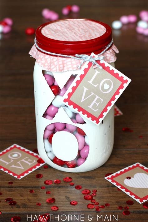 Valentines Day Mason Jar Filled With Candy And Free Printable An Easy