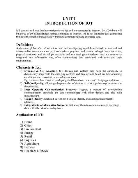 Internet Of Things Complete Notes Unit I Introduction Of Iot Iot
