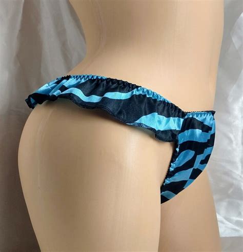 Baby Blue Zebra Print Satin Flutter Thong Panties Limited Etsy