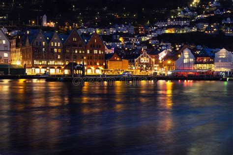 View Of Bergen At Night Norway Stock Photo Image Of Landscape House