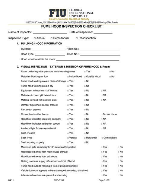 Nov 23, 2020 · this fire sprinkler inspection checklist is a complete package that can help inspectors perform daily, weekly, monthly, quarterly and annual inspections. Form 160 Fume Hood Inspection Checklist - Fill Out and Sign Printable PDF Template | signNow