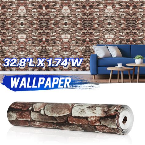 3D 10M 32.8FT (4 Patterns available) Wallpaper Bedroom Mural Roll Stone Brick PVC Wall ...