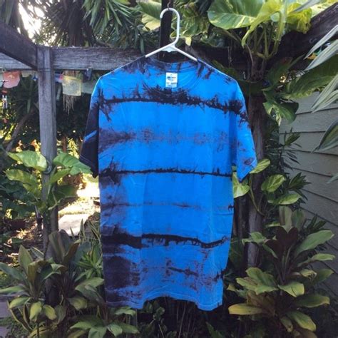 Mens Large Premium Blue Shibori Landscape Tie Dye T Shirt