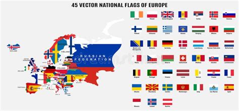 Bandeiras Nacionais Vetoras E Mapa Da Europa Ilustração do Vetor Ilustração de britânica