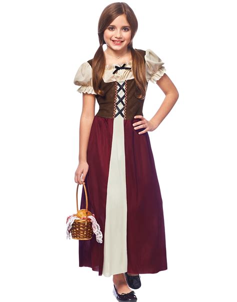 Peasant Girl Childs Renaissance Medieval Burgundy Halloween Costume