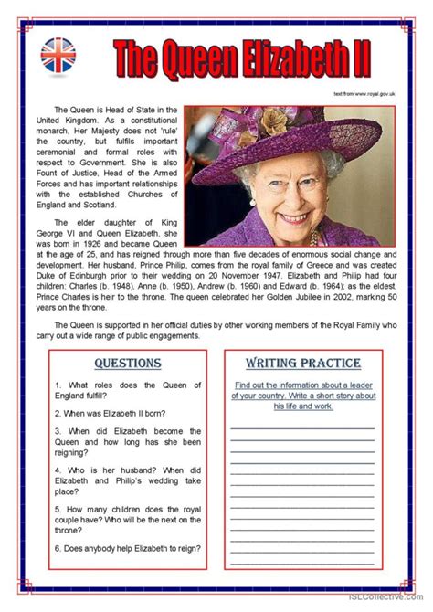 Queen Elizabeth Ii Reading For Detai English Esl Worksheets Pdf And Doc