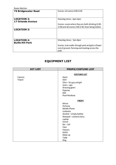 Call Sheet Risk Assessment And Shooting Schedule