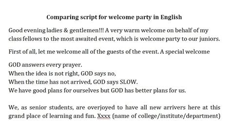 College Function Welcome Party Compering Script In English Student