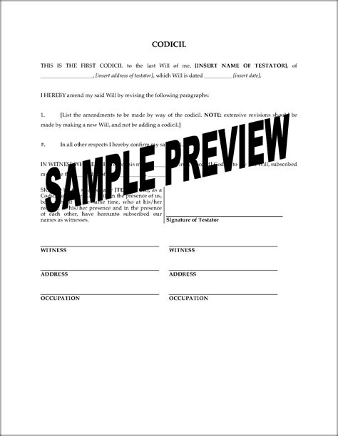 Easy Printable Codicil Form Printable Forms Free Online
