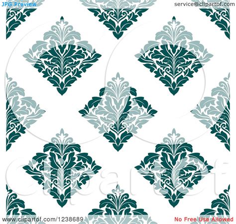 Clipart Of A Seamless Teal Damask Background Pattern Royalty Free