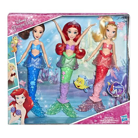 Disney Princess Ariel And Sisters Fashion Dolls 3 Pack Of Mermaid Dolls With Skirts And Hair