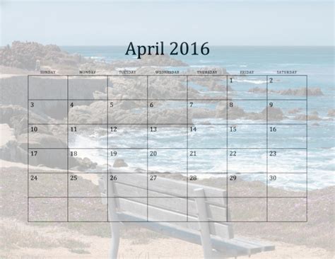 April 2016 Beach Calendar Free Stock Photo Public Domain Pictures