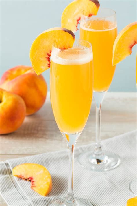Peach Bellini Cocktail With Italian Sparkling Wine Prosecco Perfect Summery Drink For A Boozy