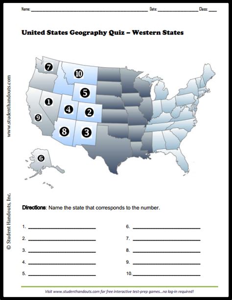 Western United States Map Quiz Free To Print Pdf File Map Quiz